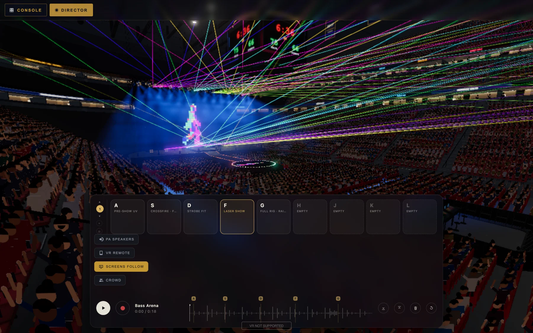 the cue console over a running show